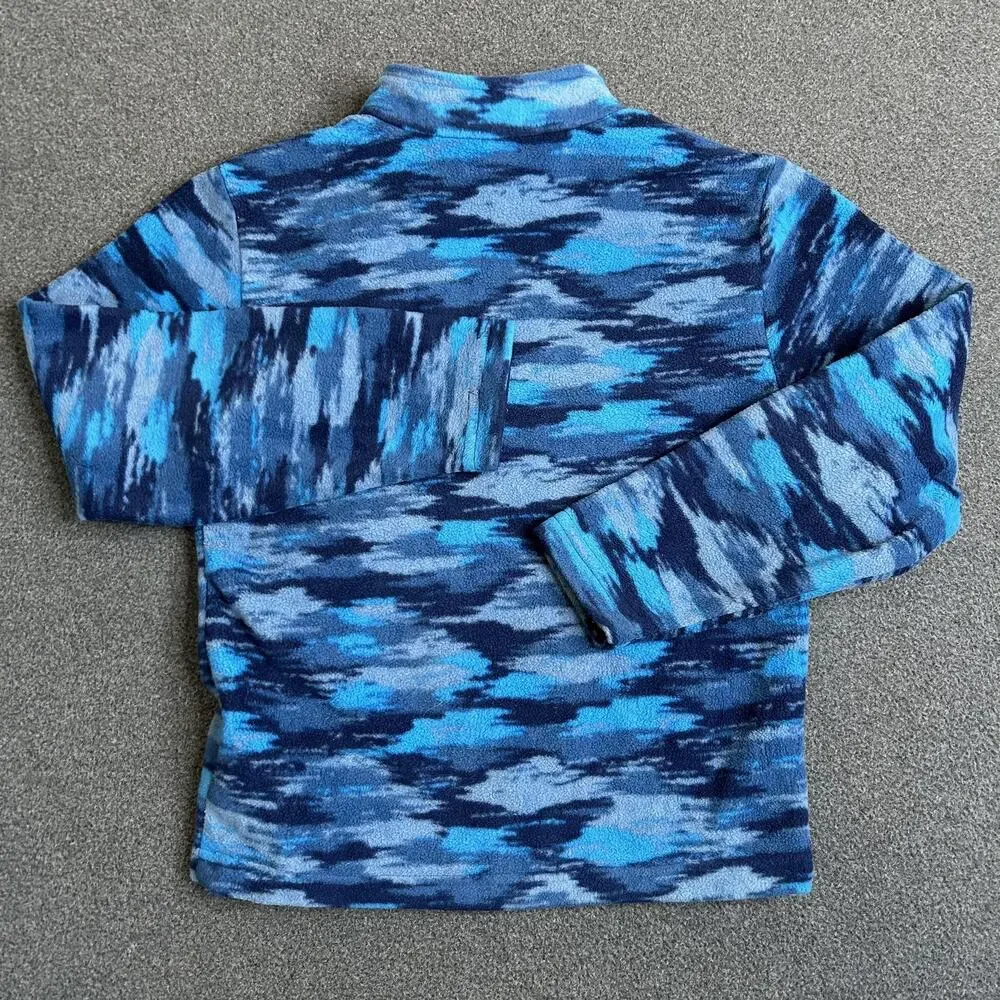 Eddie Bauer Jacket Kids Small 7/8 Blue Camo Fleece Full Zip Fall Soft Warm